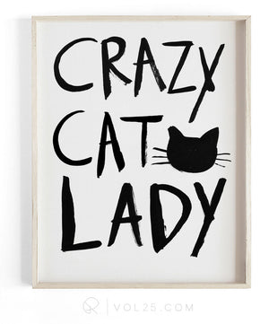 Crazy Cat Lady Brush Script | Textured Cotton Canvas Art Print | VOL25