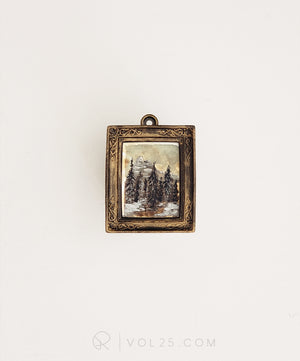 Original Miniature art in a vintage inspired frame | 005 mountaintop crest