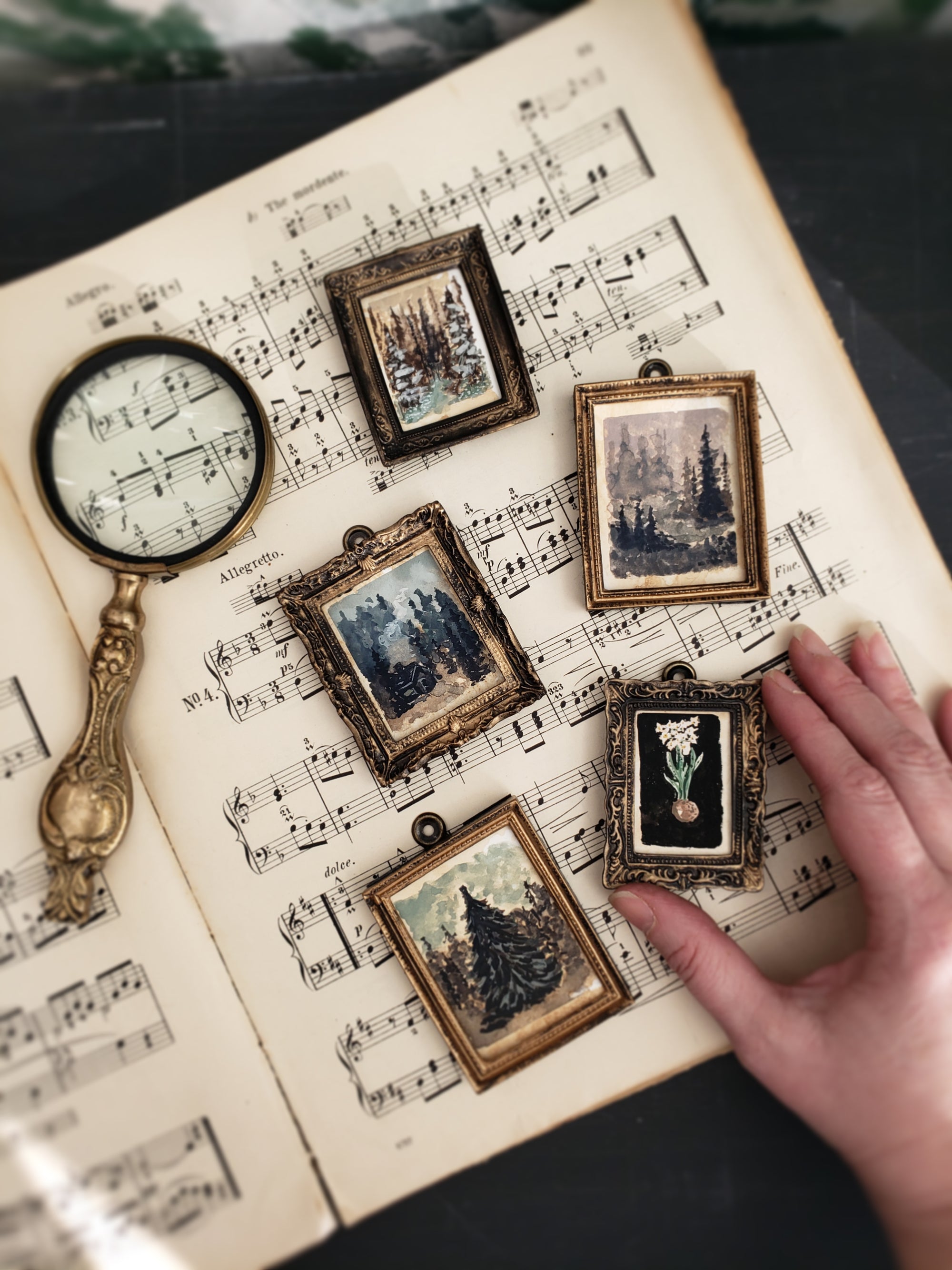 Original Miniature art in a vintage inspired frame | 011 grand pine